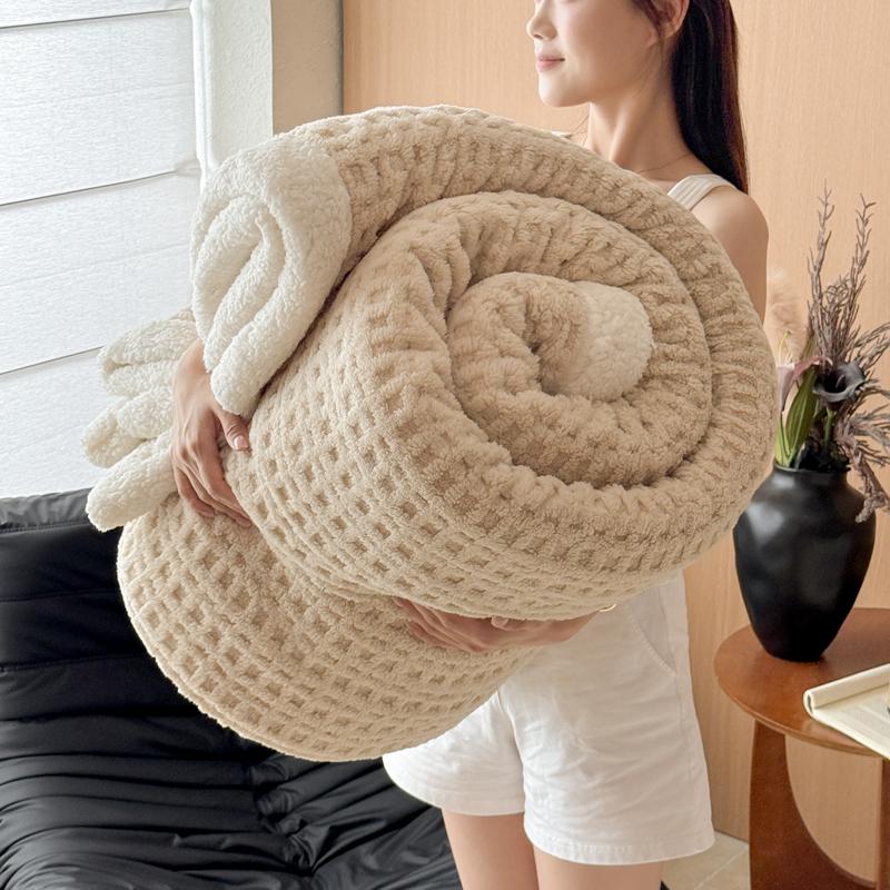 WOSTAR Warm Soft Waffle Jacquard Blankets For Beds Winter Fluffy Coral Fleece Thermal Thick Bed Sheet 150X200 Extra Large Size