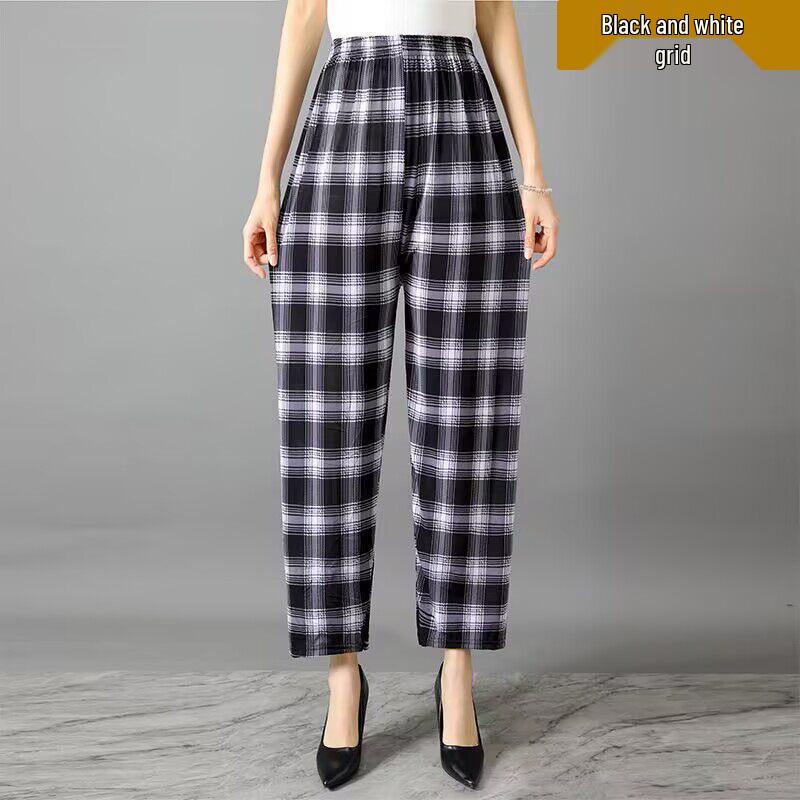 Ice Silk Floral Wide-Leg Pants for Middle-Aged and Elderly Women - Large, Loose, Casual, Straight-Leg Design