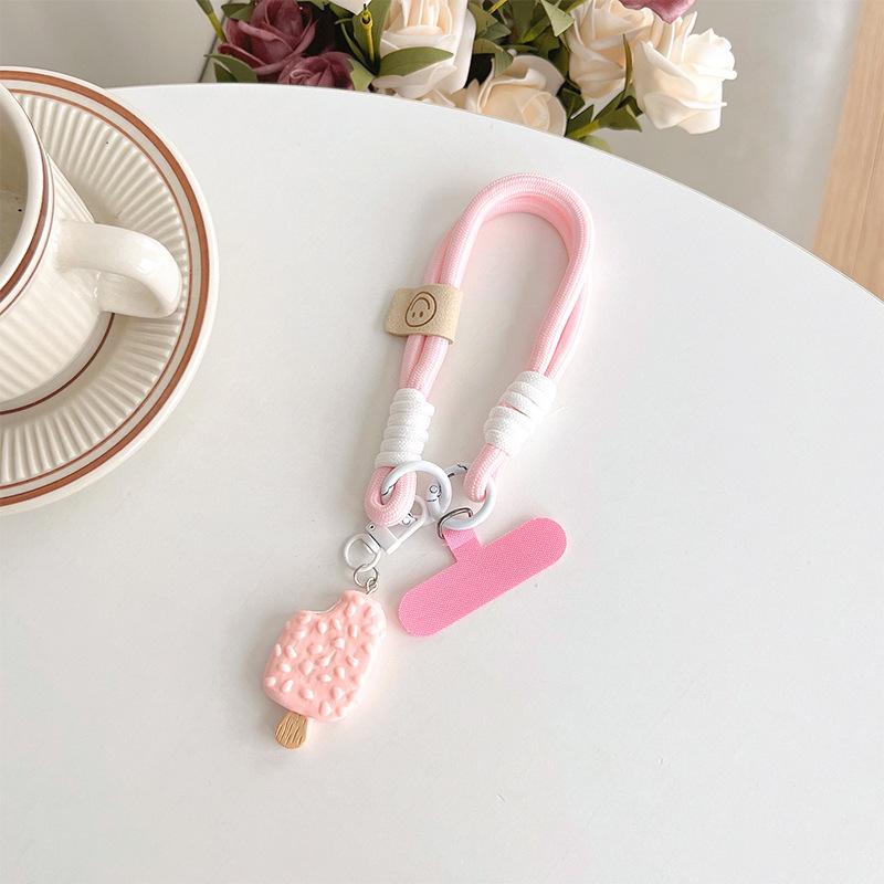 Original Bold Anti-Drop Portable Rope Mobile Phone Lanyard Small Fresh Ice Cream Pendant Bracelet Braided Rope Clip Female