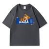 Men's NASA Co-branded Bear Print Crew Neck Cotton T-Shirt - Short Sleeve, Casual Streetwear, Plus Size Available