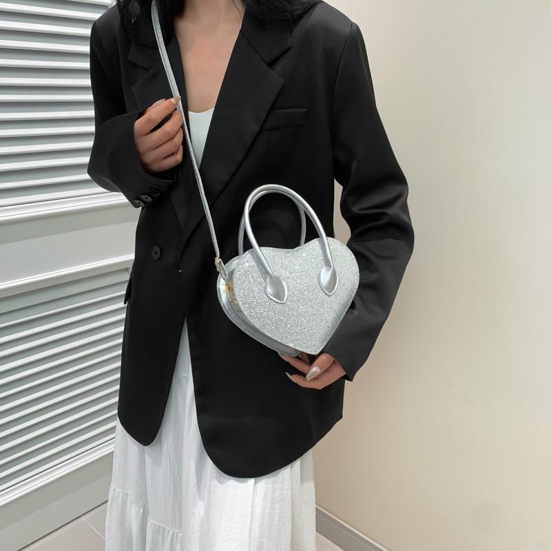 Chic Heart Design Crossbody Bag For Women Versatile Pu Leather Handbag