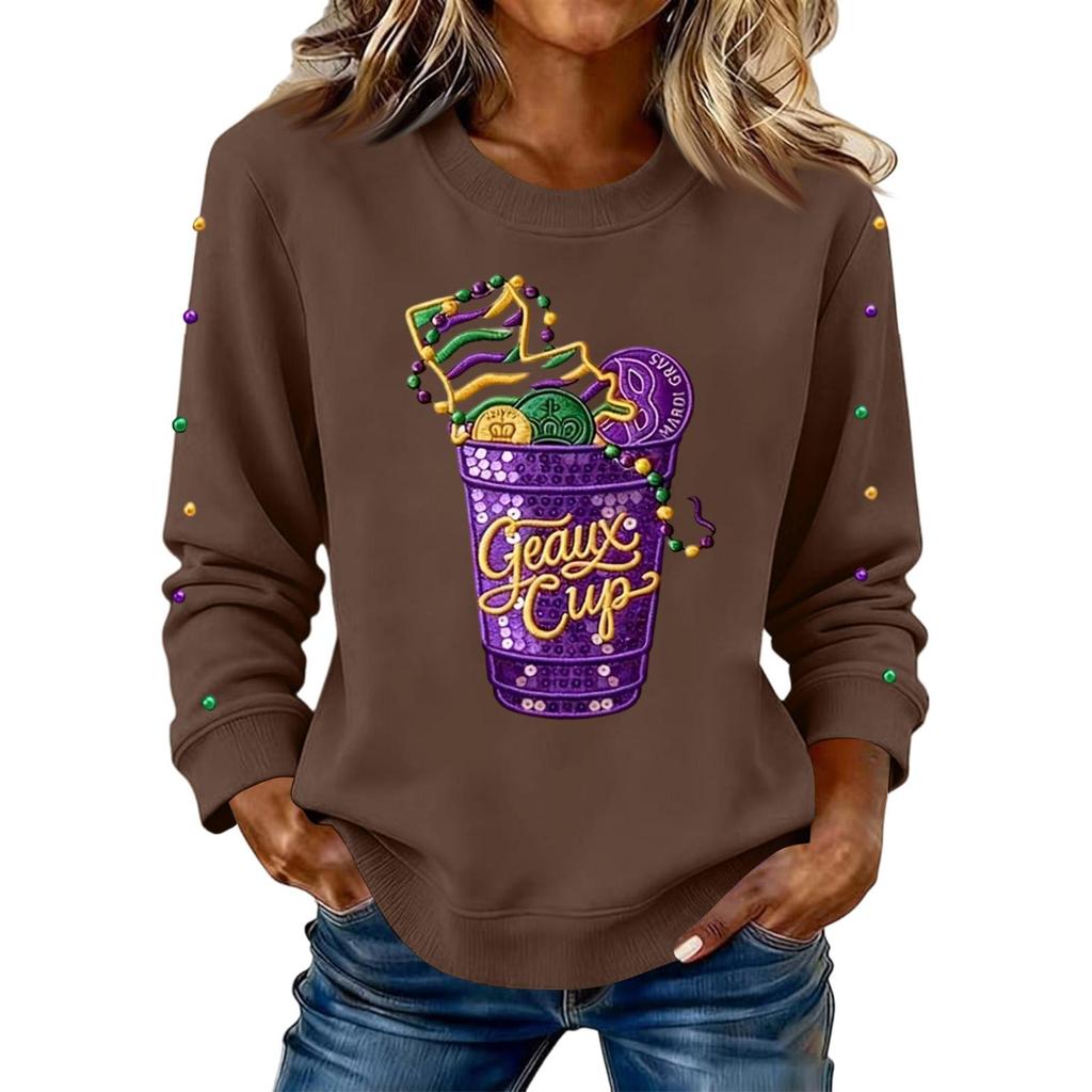 Women's Fashion Printed Long Sleeve Loose Round Neck Sweatshirt Top