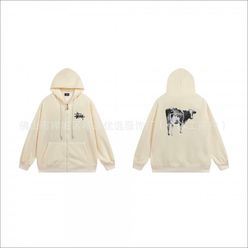 Hooded Zip-Up Sweatshirt Men Women Letter Print Loose Fit Casual Streetwear