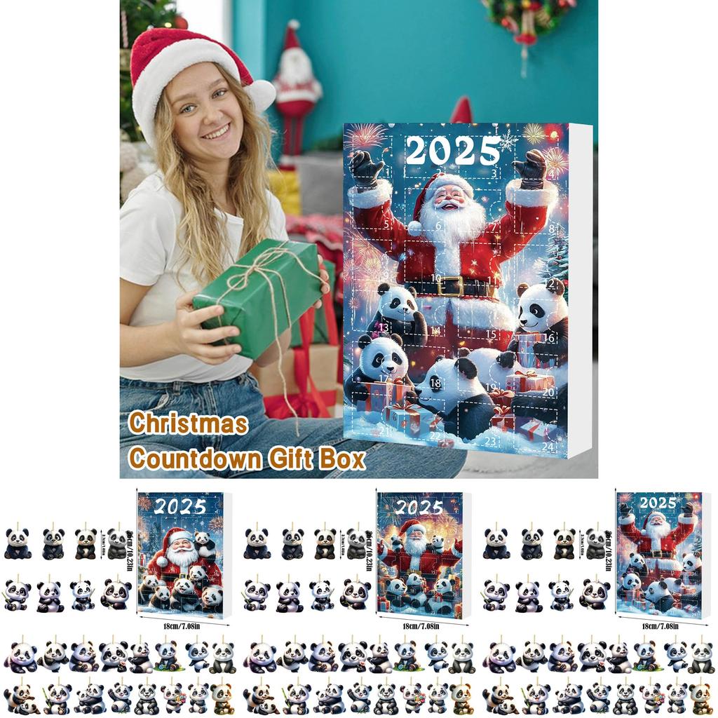 Christmas Panda Themed Advent Calendar Gift Set With 24 Acrylic Pieces For Celebrations