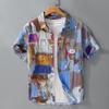 Moda Estiva Camicia Hawaiana Uomo Top Morbidi e Comodi Manica Corta Camicie Stampate Streetwear Giovanile Camicia Casual Pieghettata Maschile