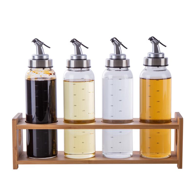 Qianxing Glass Oil & Vinegar Dispenser Set with Bamboo Stand