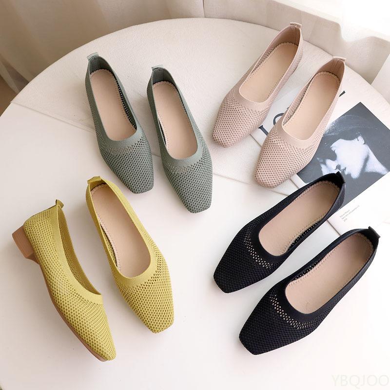 Fashion Spring summer mid heel shallow mouth breathable woven casual shoes simple comfortable for daily use not tiring flat heel shoes