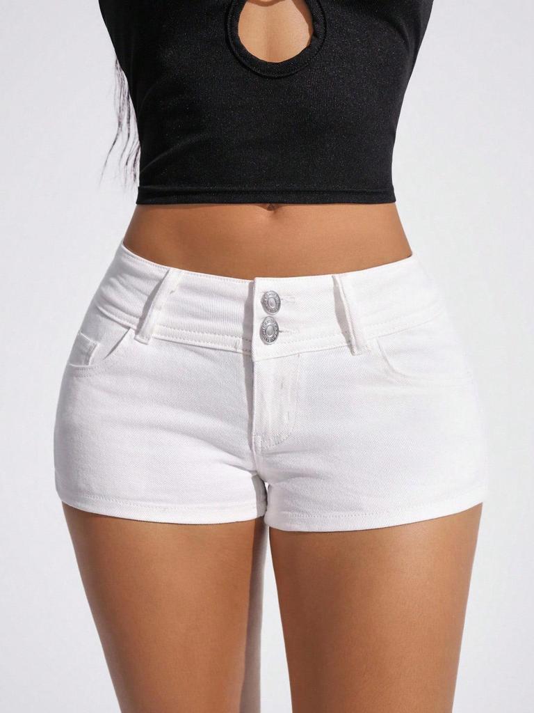 European & American Style Women's High-Waisted White Denim Shorts - Sweet Girl Style