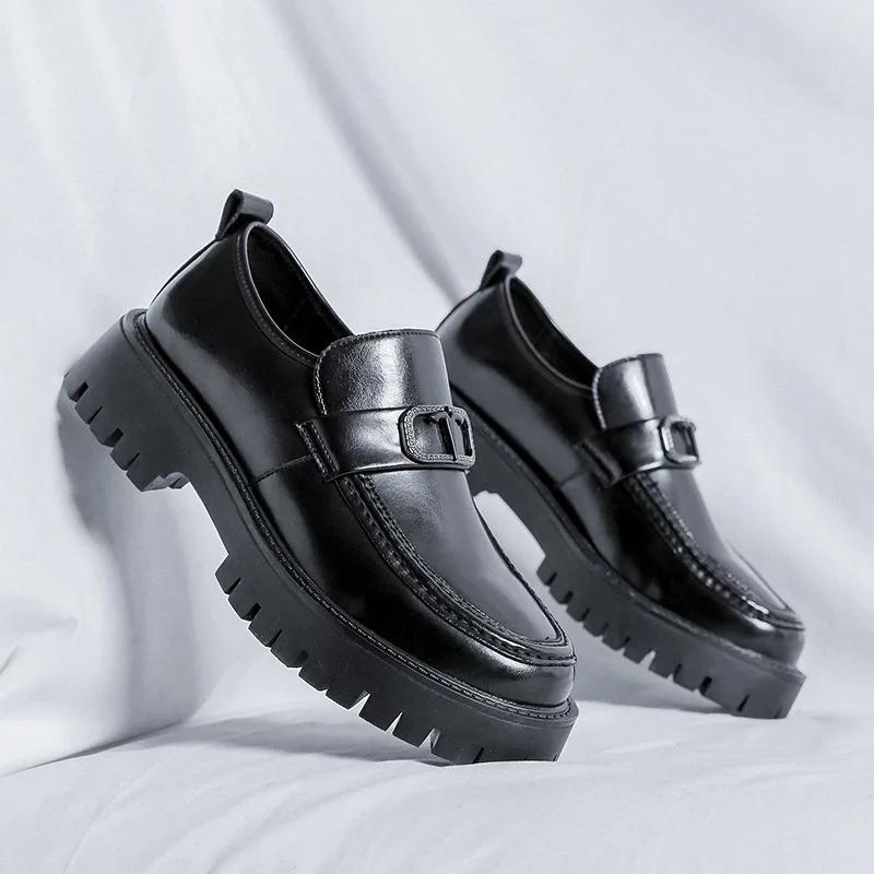 Fashion Loafers Men Leather Shoe Men Trend Big Head Casual Work Shoe Business Formal Wedding Shoe Men Luxury Sapato Social Masculino