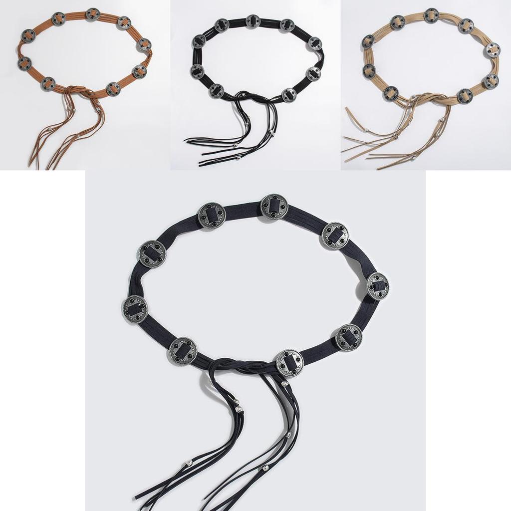 Western Style Faux Leather Belt With Auto Buckle And Geometric Embellishments For Women