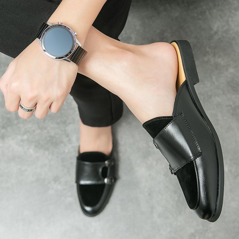 Fashion Summer Breathable Men Casual Leather Shoes Men Slip on Handmade Half Slippers Loafers High Quality Comfort Leather Home Slippers