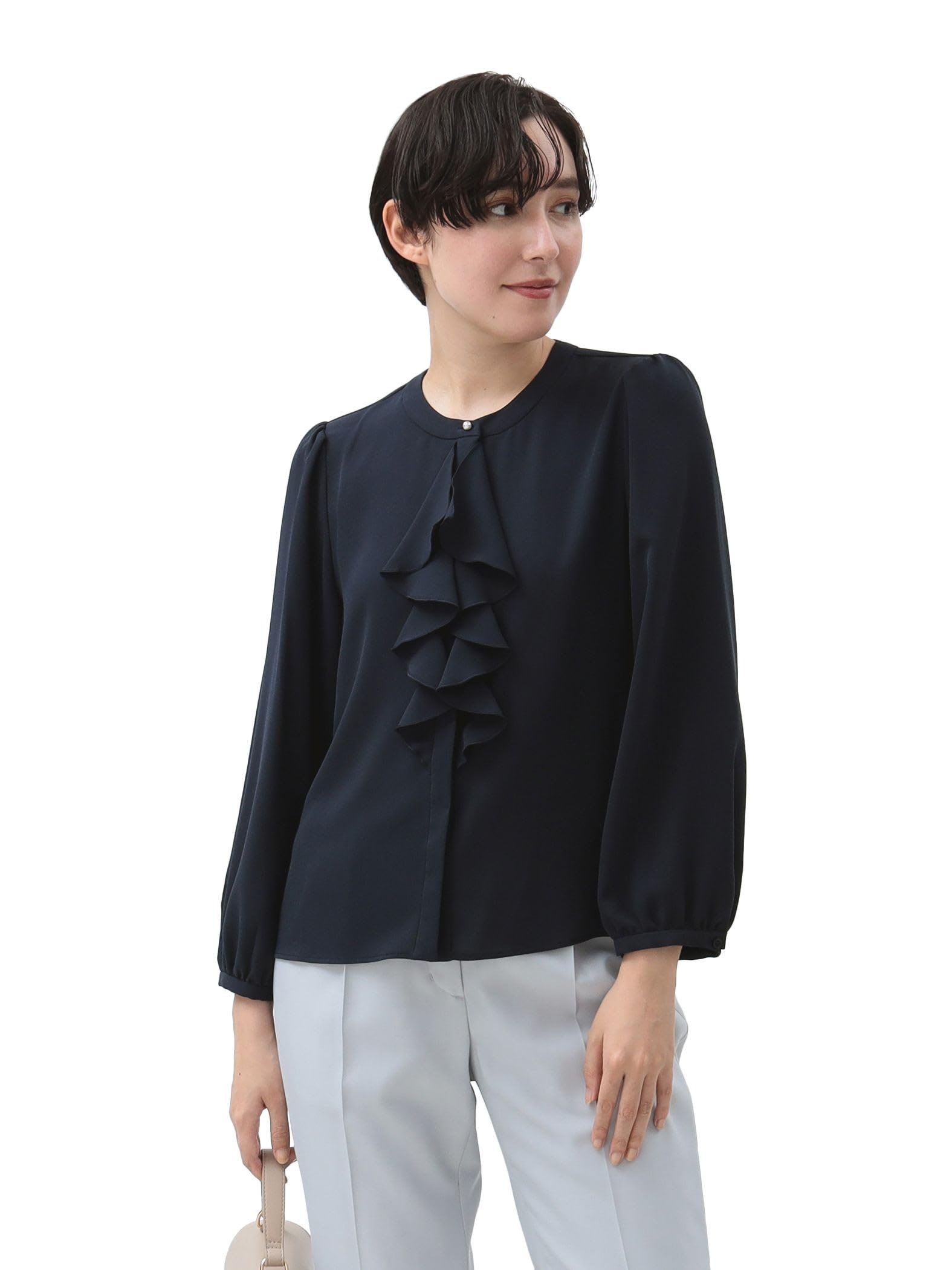 

LIFE STORE by BEAMS Navy Front Ruffle Blouse BMING Women s (S-L)