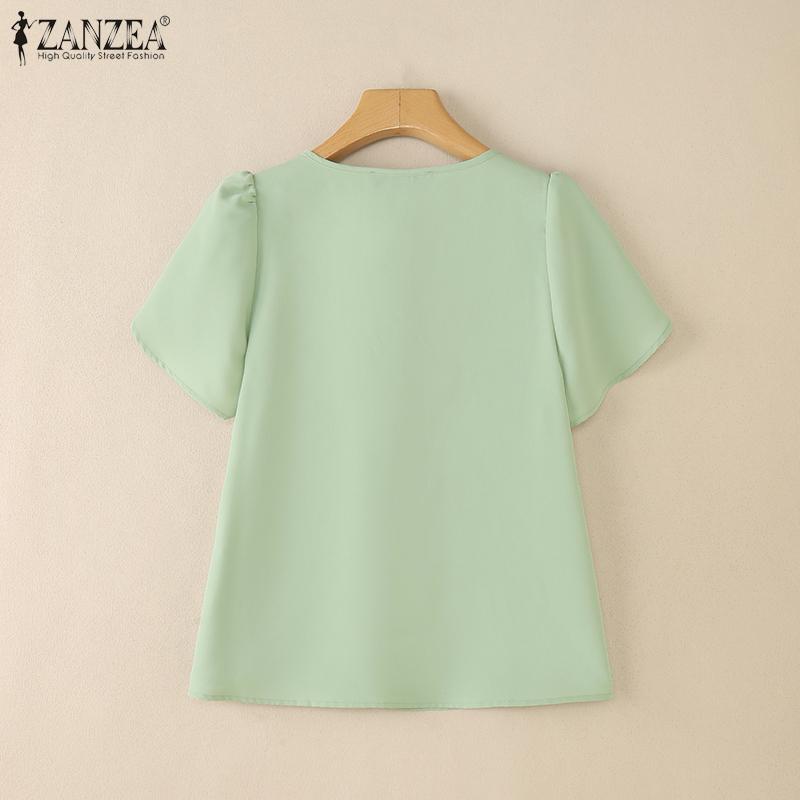 ZANZEA Dámská letní ležérní halenka s krátkým rukávem a výstřihem do V