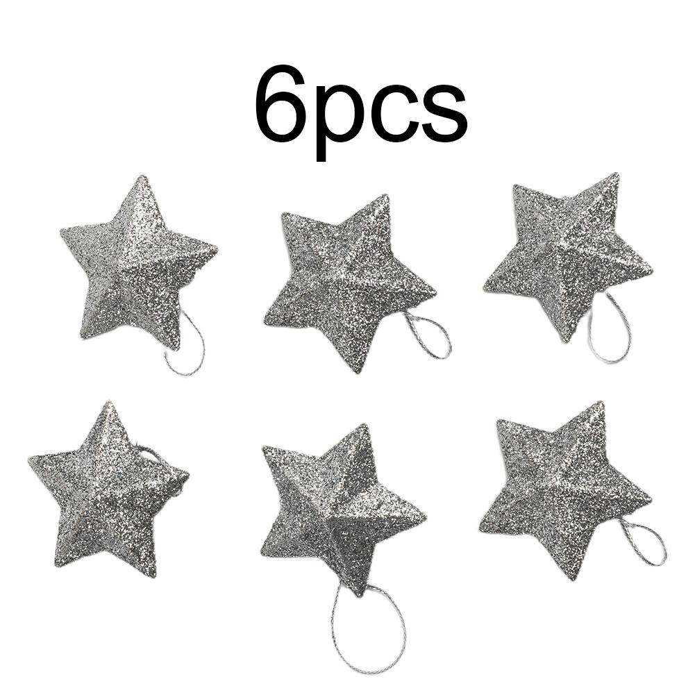 Sparkling Golden Star Xmas Tree Ornaments Set of 6 Hanging Decorations