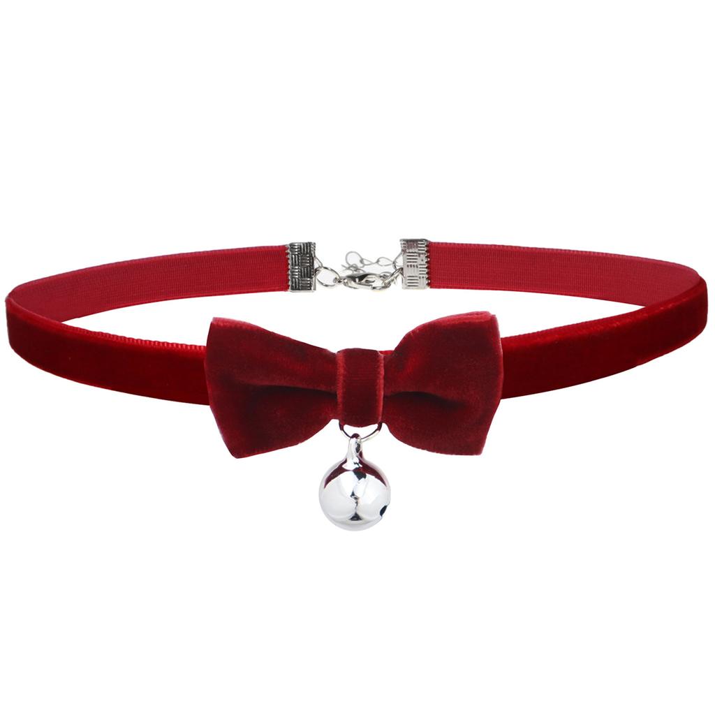 Autumn Winter New Velvet Bow Bell Choker Women Red Black Plush Collar Collarbone Chain Fashion Neck Jewelry