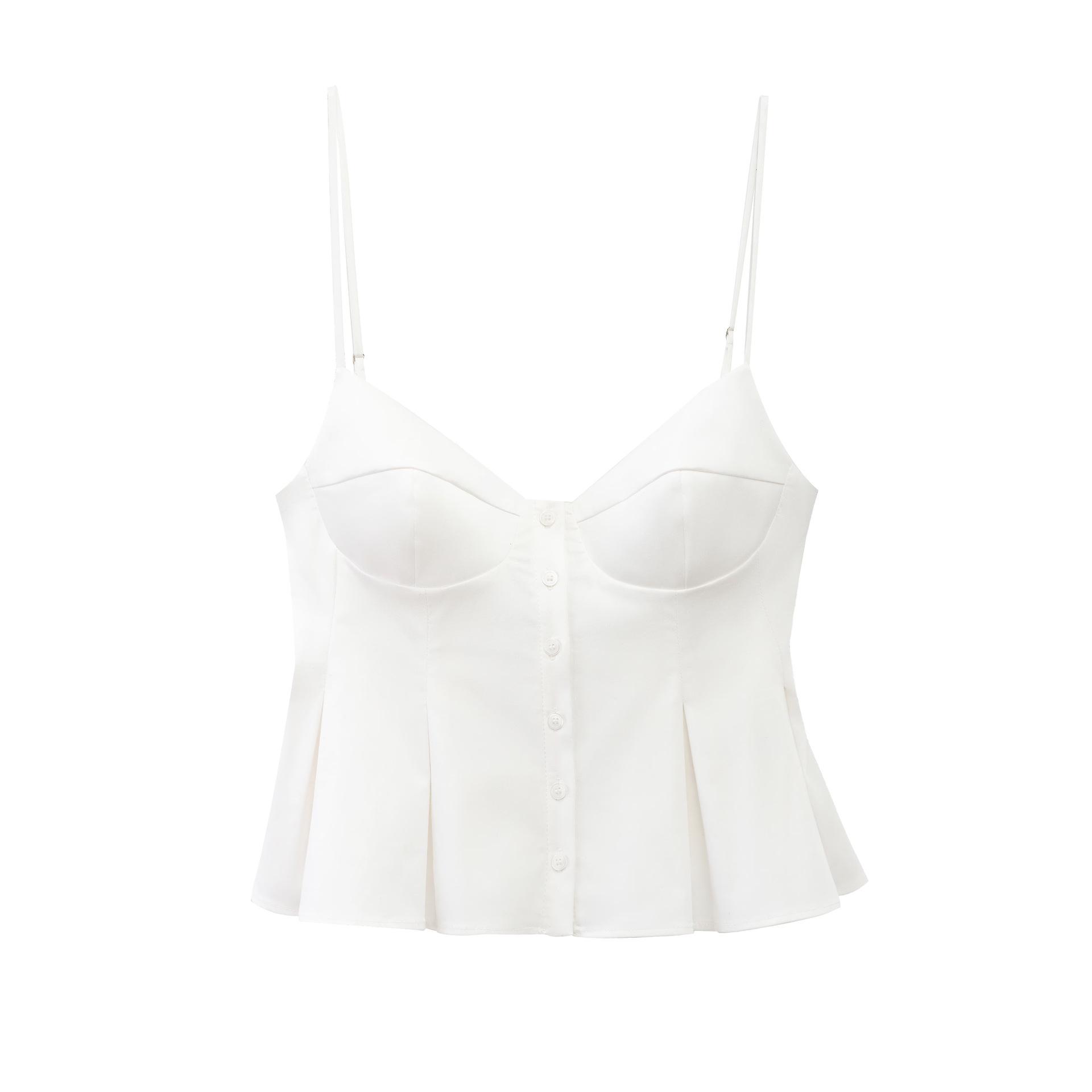 

2025 Весна Сексуальный Европейский и Американский Стиль Топ на Бретелях Спагетти с Плиссировкой из Поплина L белый