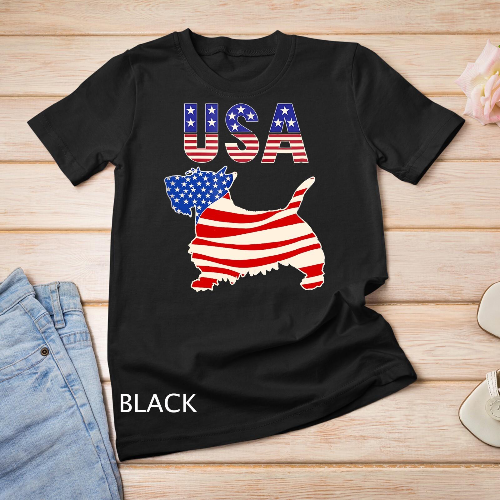 USA American Flag Patriotic Scottie Scottish Terrier Dog Unisex T-Shirt Mens Womens Tees Top 3XL