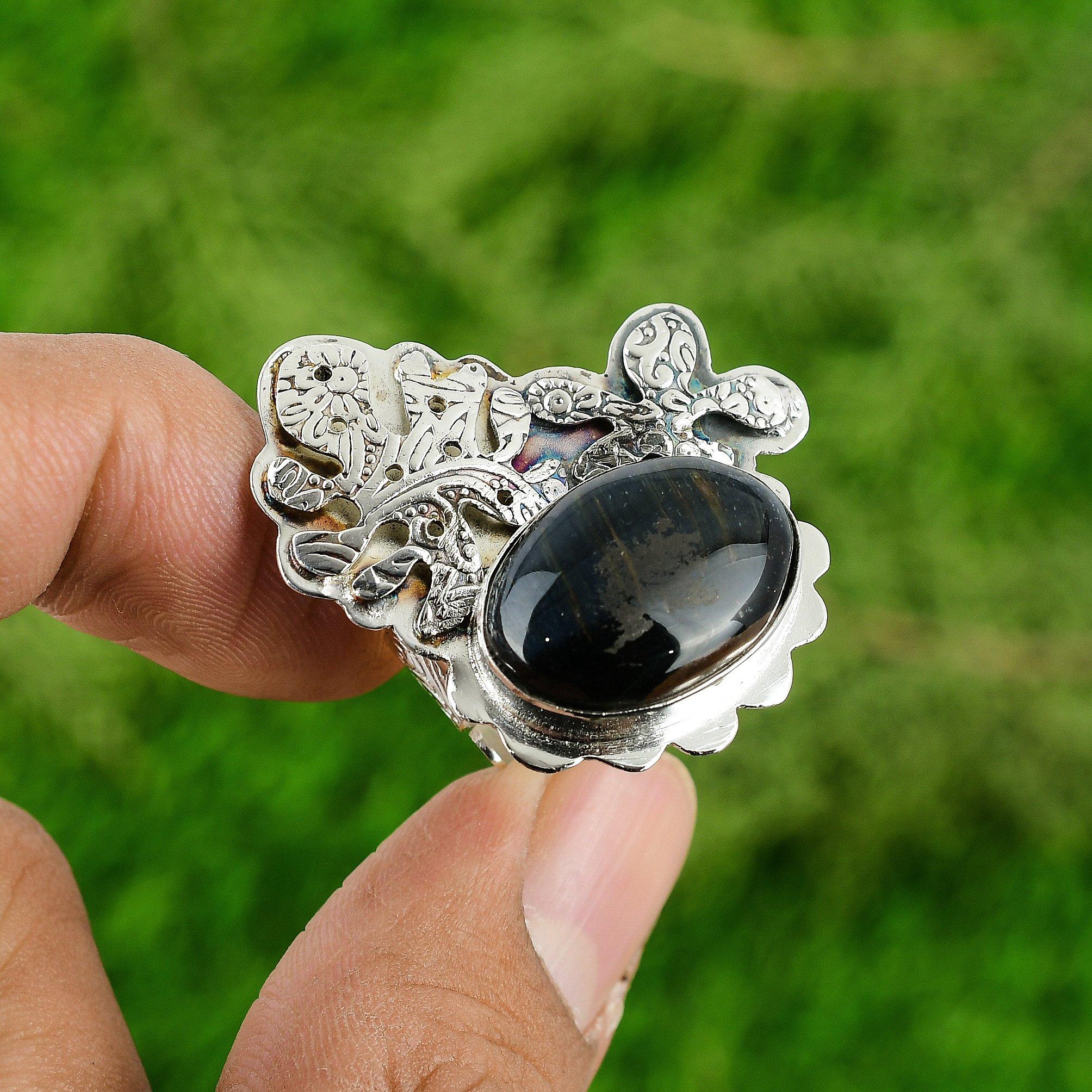 

Womens day Deal Natural Pietersite 925 Sterling Silver Statement Ring Jewelry Adjustable