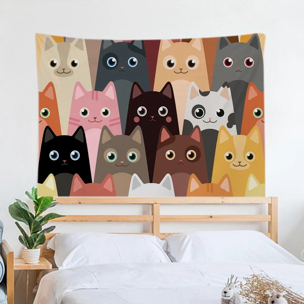 Мультяшный кот Простой гобелен Офис Гостиная Украшение Домашний Настенный Гобелен 100x75cm — фото 11