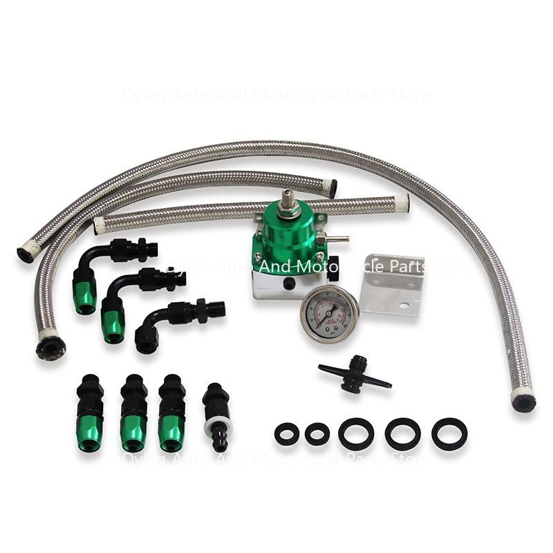 Adjustable Fuel Pressure Regulator FPR Kit Gas / Oil 0-100psi Gauge 6AN AN6 Line
