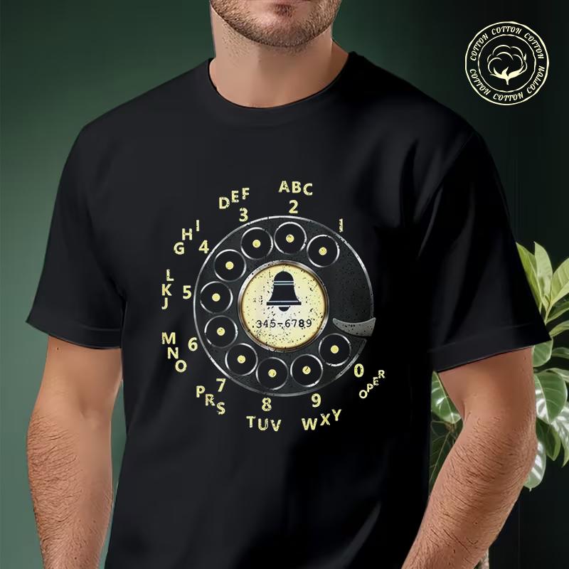 Vintage Rotary Dial Telephone Graphic Motorcycle T-Shirt Men Cotton Tees O-neck Short Sleeve T