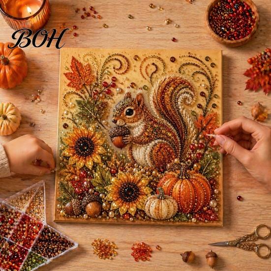 Relaxing Stress Relief Hobbies Autumn Faux Pearl Painting Kit, Fall Theme Art DIY Kit for Craft Sets Adults Adults, Fox Pumpkin 3D Set Thanksgiving