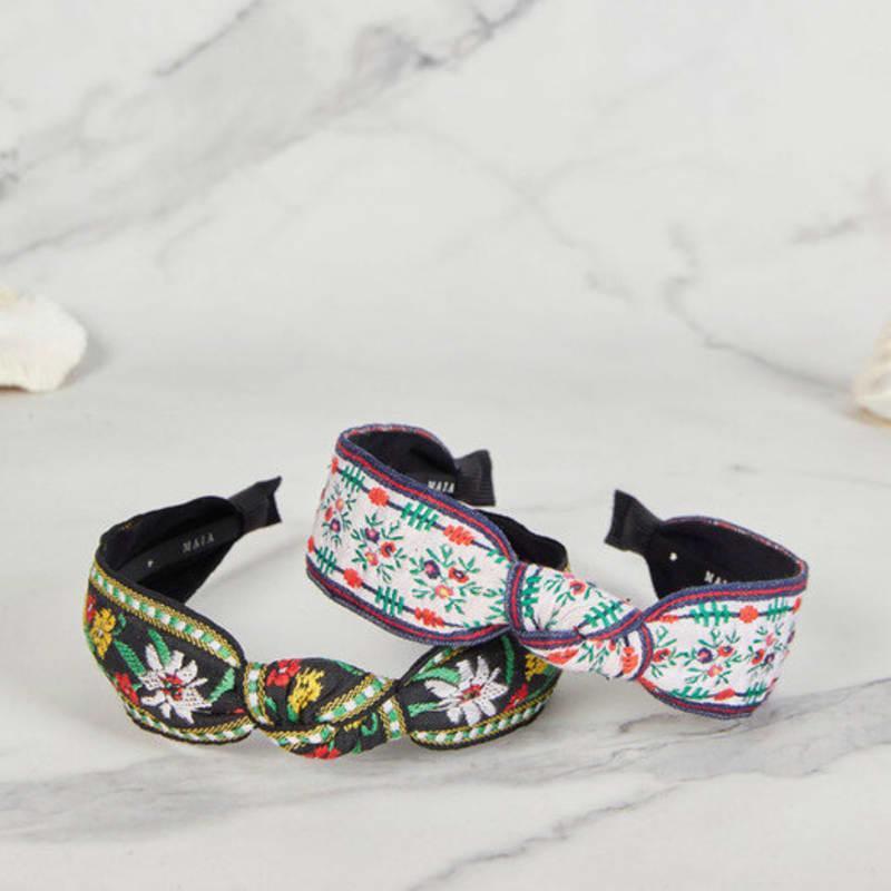 MAIA Green Floral Jacquard Hairband - Knotted Yellow-Green