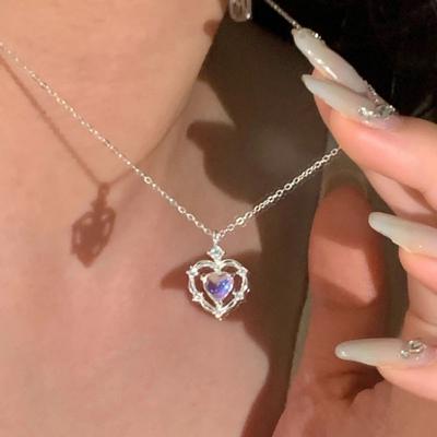 Handmade Heart-Shaped Moonstone and Zircon Necklace for Women - Perfect Wedding Gift