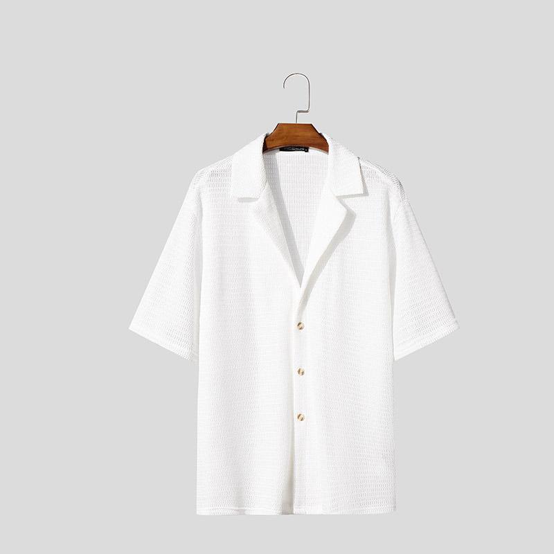 

INCERUN Plus SIze Men Short Sleeve Solid Hollow Out Casual Texture Shirts 3XL белый