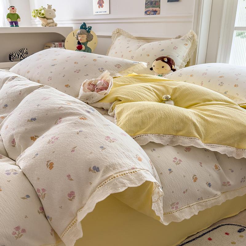 Small Fresh Lace Bedding Four-piece Set, Skin-friendly and Breathable, Washed Sheets, Quilt Covers, Pillowcases