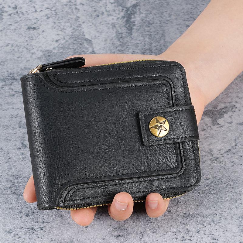2024 Men's Retro Tri-fold Wallet with Zipper and Card Holder