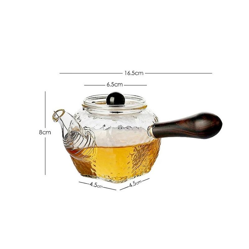 Japanese Style 250ml Side Handle Wooden Hammer Pattern Glass Teapot With Filter Brewing Green Tea Pot Kungfu Tea Set