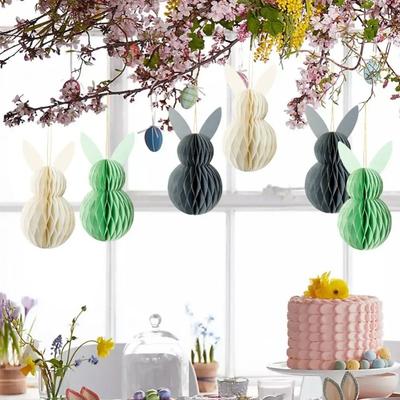 Cute Easter Bunny Honeycomb Ball Paper DIY Rabbit Honeycomb Pendant Festive Colored Eggs Hanging Ornament