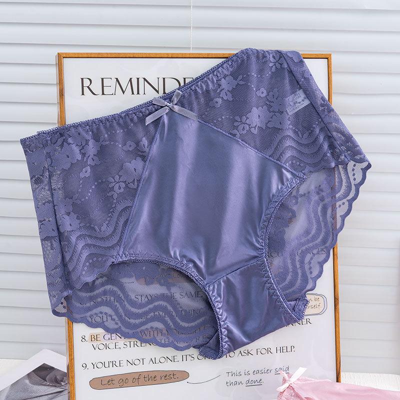 Big Size Lady Sexy Lace Hollow Bow Without Mark Pack Hip Lift Hip High Waist Triangle Briefs