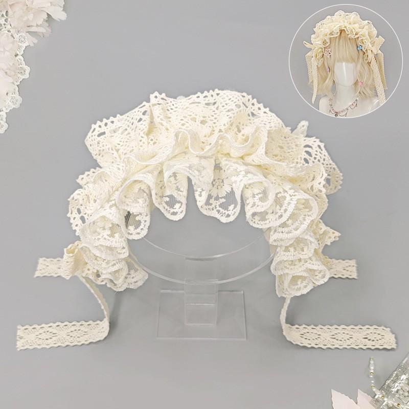 Sweet Lolita Hairband With Bow Lace Trim - Handmade Wide Headband Cosplay Anime Con Y2K Fashion