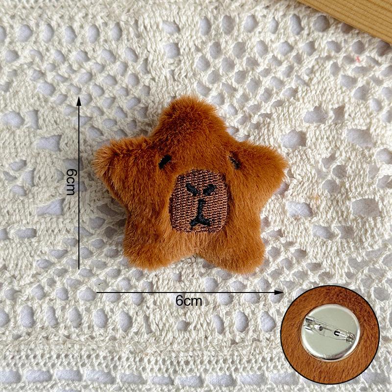 Cute Capybara Animal Plush Doll Brooch Fluffy Soft Stuffed Clothes Badge Pins Backpacks Decoration Accessories
