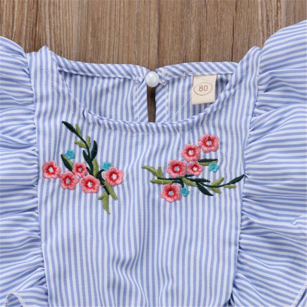 Baby Romper Embroidered Striped Jumpsuit Girl Summer Sleeveless Outfit