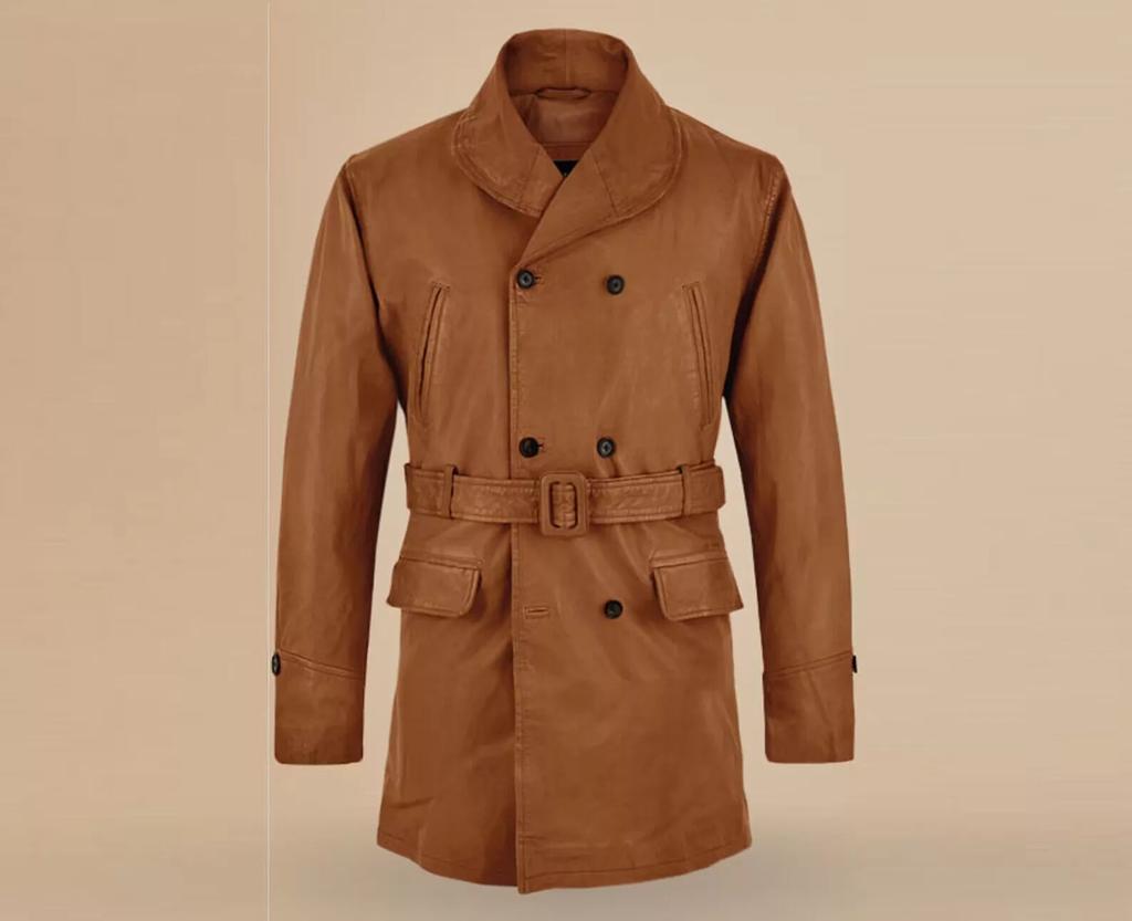 Leather Halloween Men Trench Coat Casual Stylish Formal Tan Genuine Lambskin