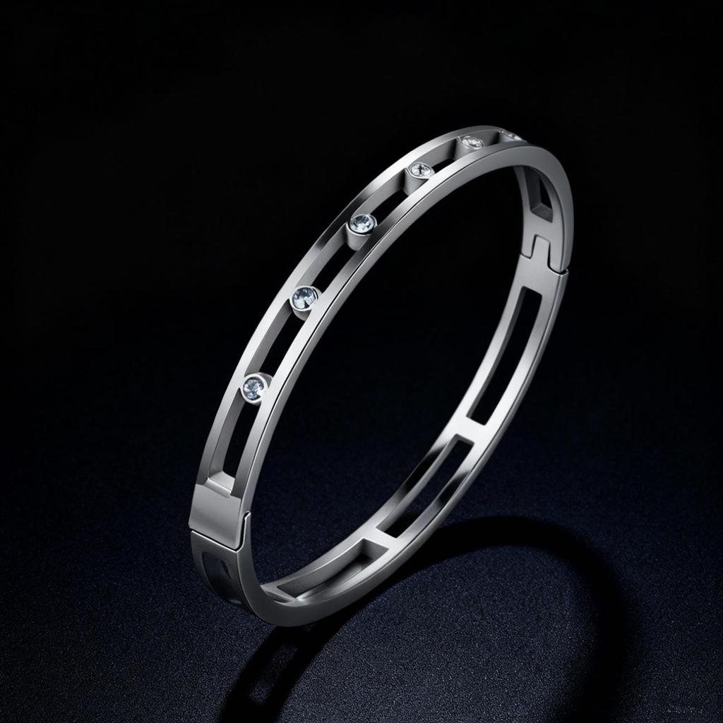 Women's Luxury Stainless Steel Bracelet: Electroplated Titanium, Full Diamond Set, European-American Style