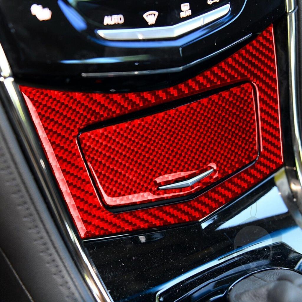 2Pcs Red Carbon Fiber Console Starage Box Cover Trim For Cadillac ATS ATSL 13-19