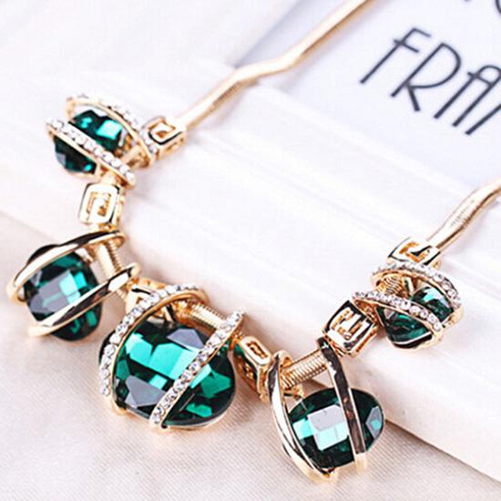 Fashion Women Crystal Pendant Golden Chain Choker Beauty Statement Bib Necklace