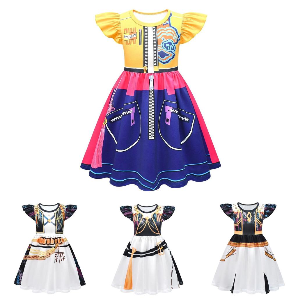 Kpop Demon Hunters Rumi Mira Zoey Kids Cosplay Dress With Flowy Sleeves And Cartoon Design For Play And Special Occasions