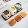 Japanese Style Kitchen Frosted Ceramic Spice Jar Set Creative Simple Seasoning Box 3-piece Set Salt, Sugar and Pepper Shakers