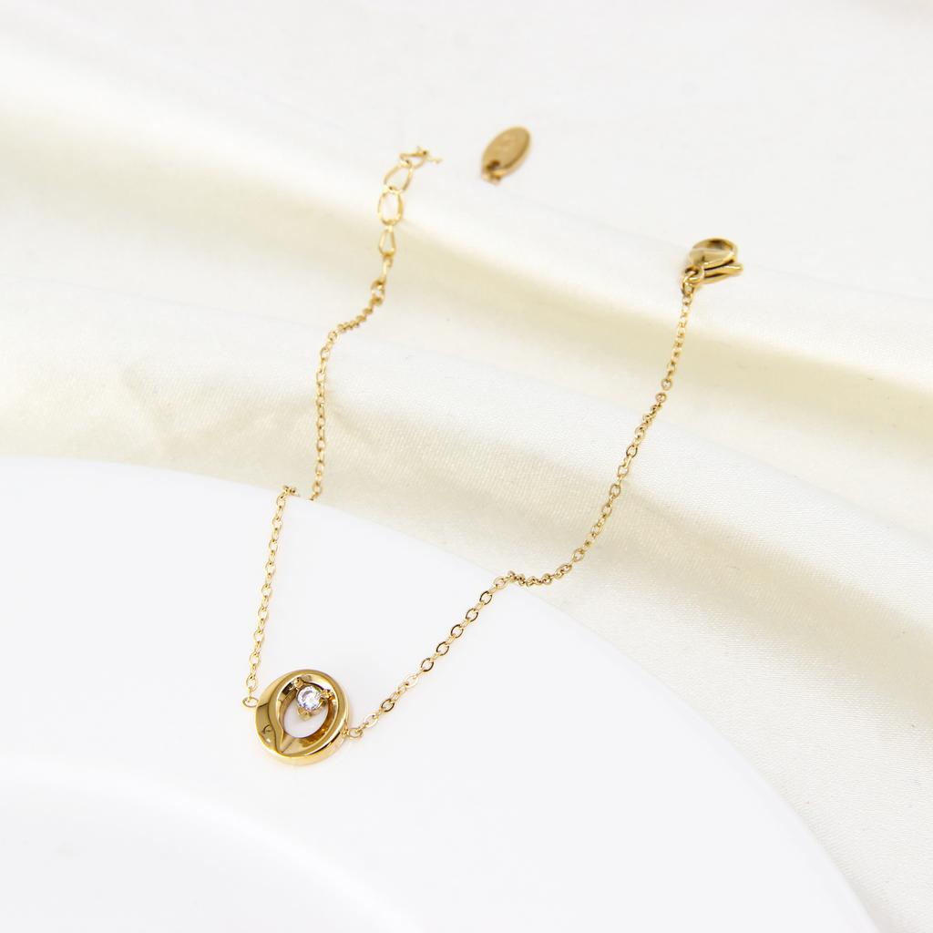 Trendy 14K Gold Plated Stainless Steel Chain Link Bracelet Circle Zircon Pendant Fashion Women Gift Hypoallergenic
