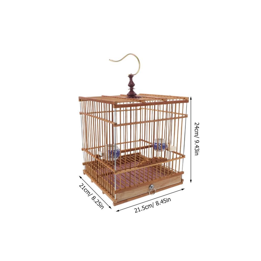 Bamboo Bird Cage Retro Rectangular Frame with Hanging Hook Carbonized for Finches Goldfinches Budgies Portable