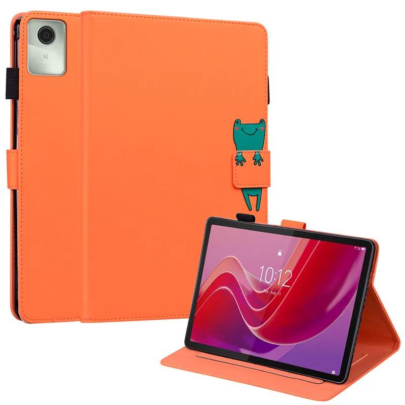 For Lenovo Tab M11 Case TB330FU 11 inch Cute Kids PU Leather Soft TPU Shell For Lenovo Xiaoxin Pad 2024 Cover Etui + Stylus Tab M11 TB330FU оранжевый