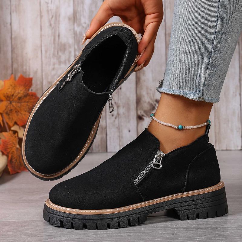 Women's Plus Size Autumn and Winter Beautiful and Versatile Block Heel Suede Side Zipper Fashion Boots