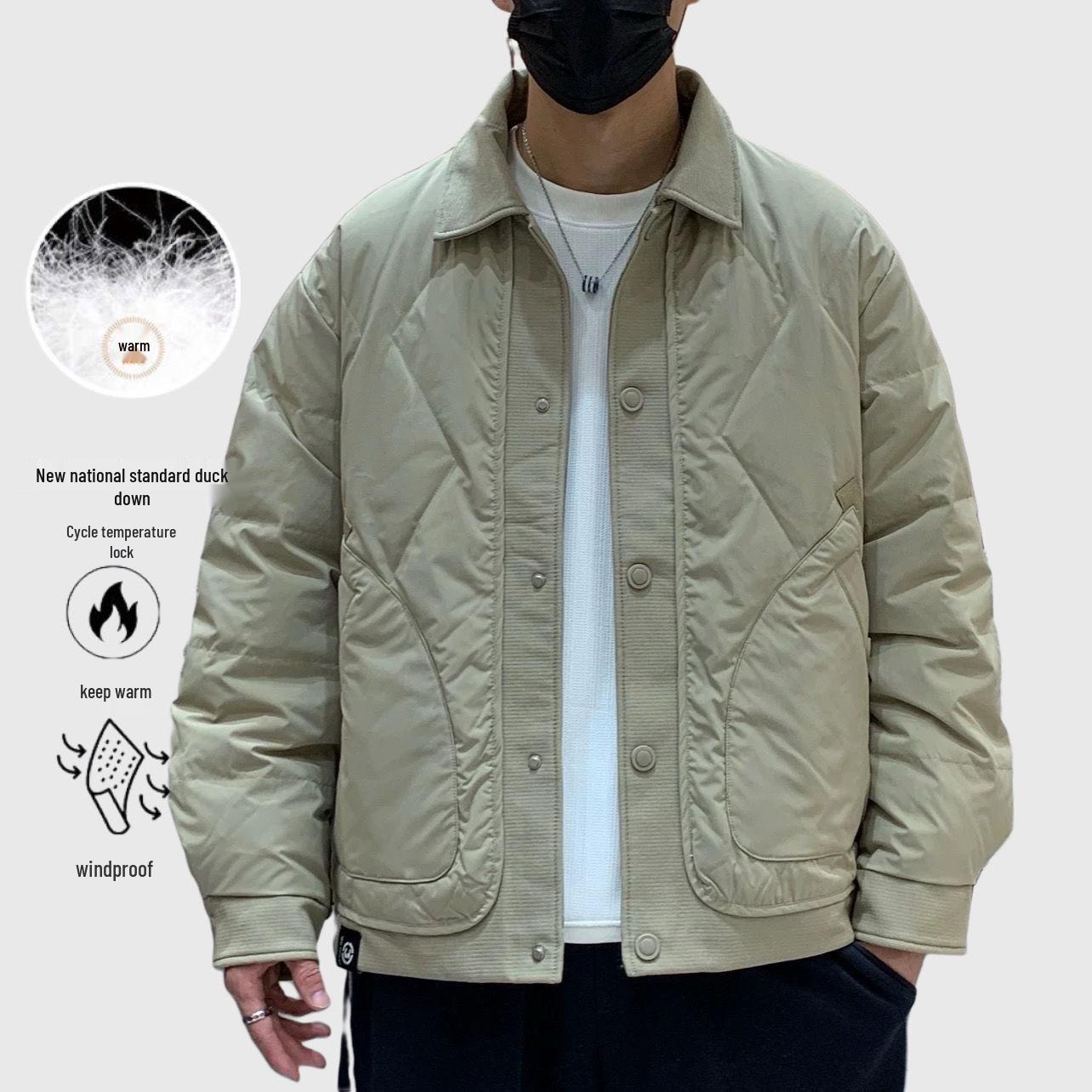 Men s Trendy 2025 Lightweight Short Lapel Duck Down Jacket L (approx. 57.5-67.5 kg)