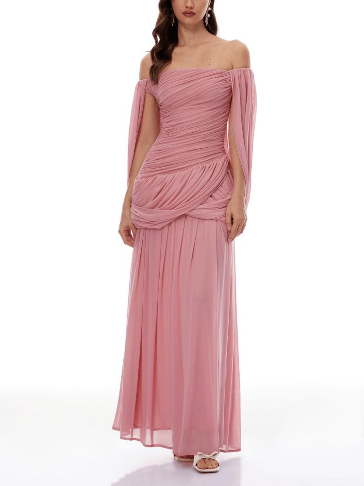 Women s One-Shoulder Sexy Bandeau Pleated Slim-Fit Long Dress Large