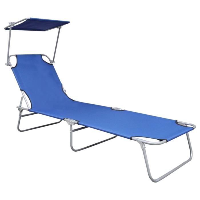 Chaise longue - VIDAXL - 47769 - Pliable - Aluminium - Auvent réglable - 120 kg max